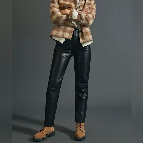 NWOT Agolde 90's Pinch Waist Ultra High Rise Straight Leg Leather Pants Size 28 - Picture 4 of 10